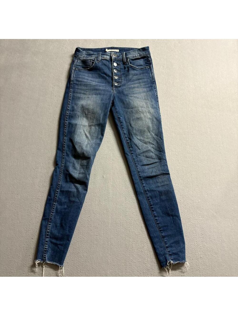 Whetherly Cooper High Rise Skinny Jeans Womens 24 Blue Denim Raw Hem Button Fly